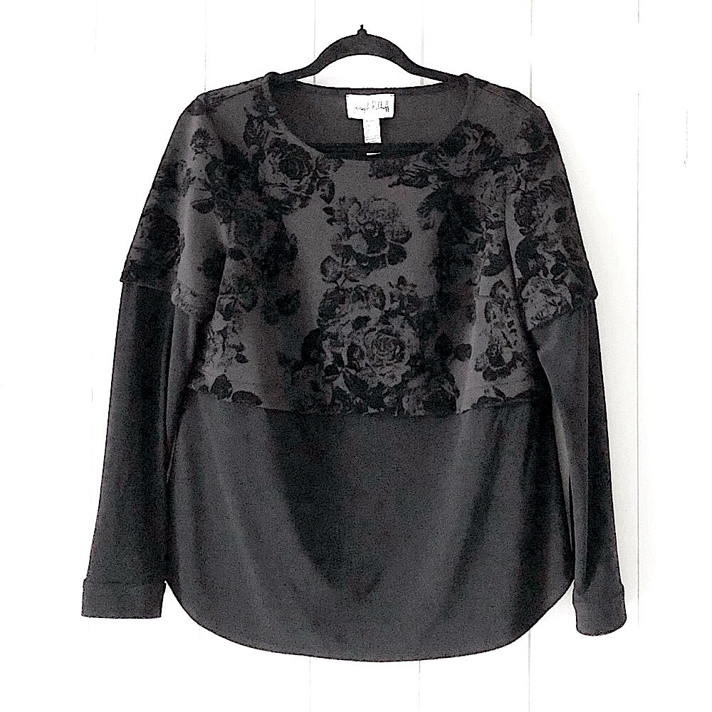 Joseph Ribkoff Foiled Velvet Georgette Flared Top Size 10